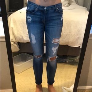 7 For All Mankind Ripped Blue Jeans